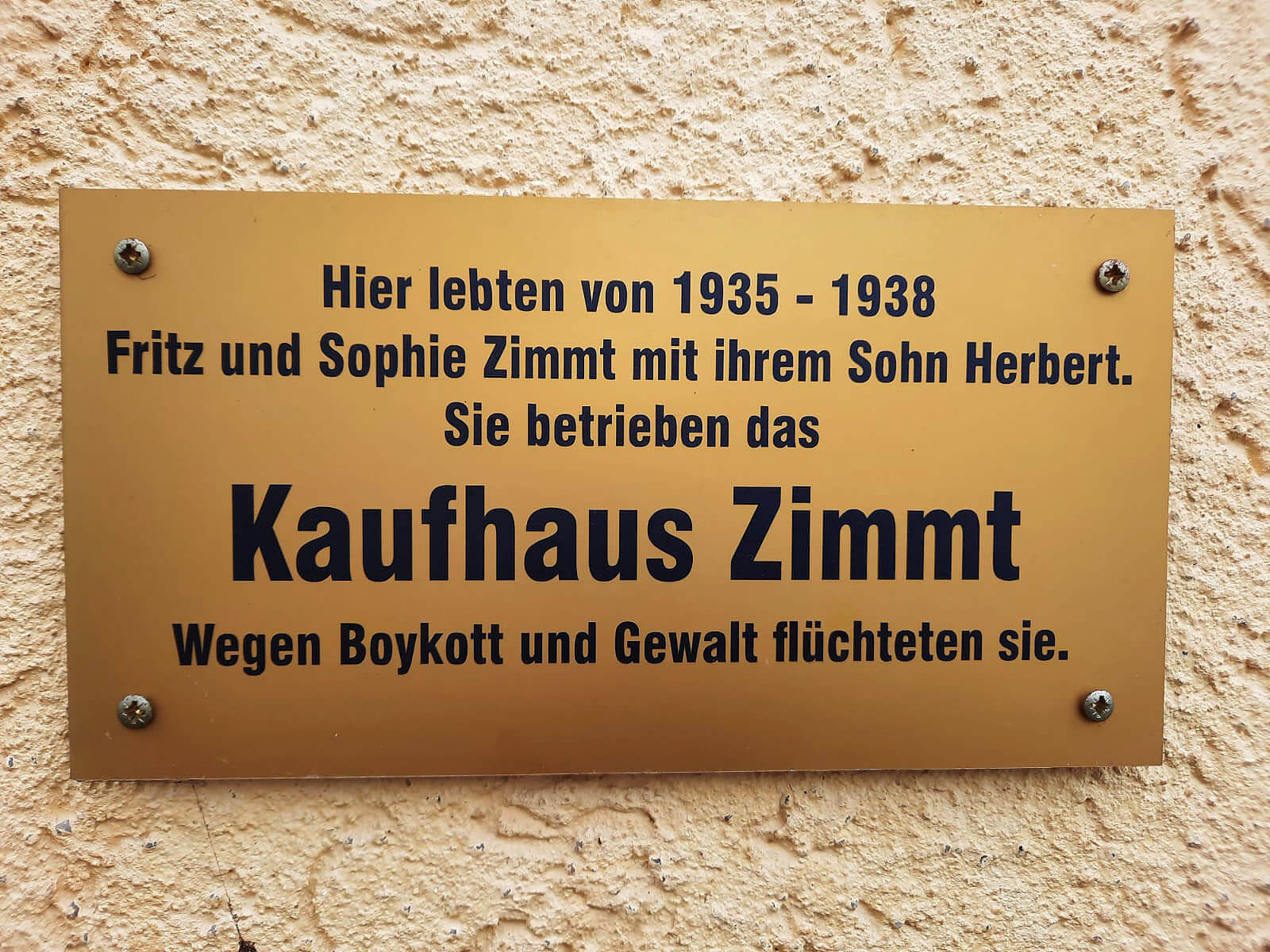 Kaufhaus Zimmt - Erinnerungsschild - Vertreibung - Geschichtswerkstatt Bräunlingen