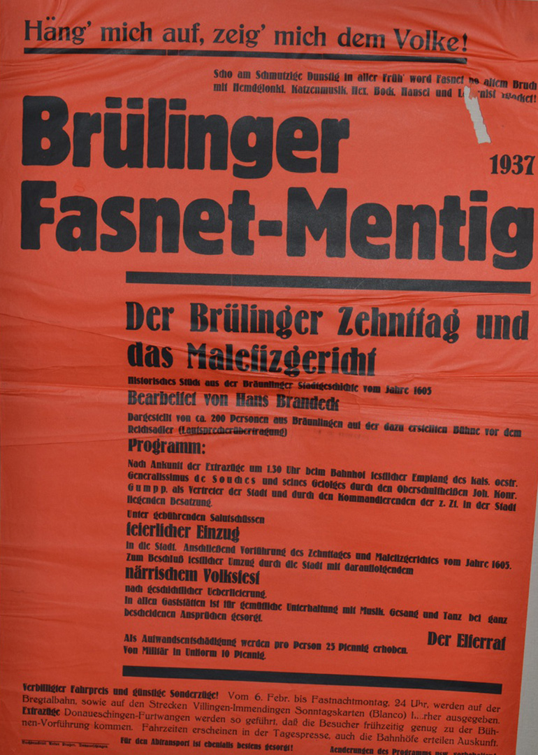 Fasnetplakat 1937 mit der subtil antisemitischen Kopfzeile 
