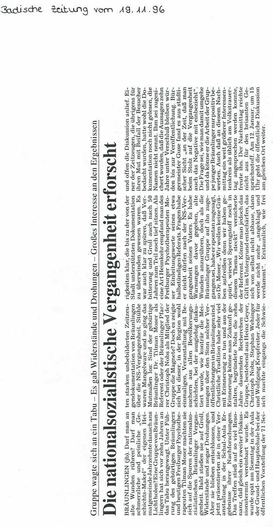 Die nationalsozialistische Vergangenheit erforscht - Badische Zeitung vom 19.11.1996