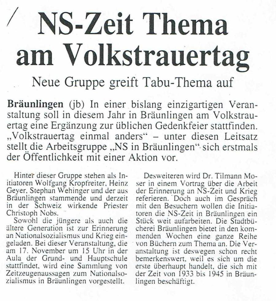 NS-Zeit Thema am Volkstrauertag 
